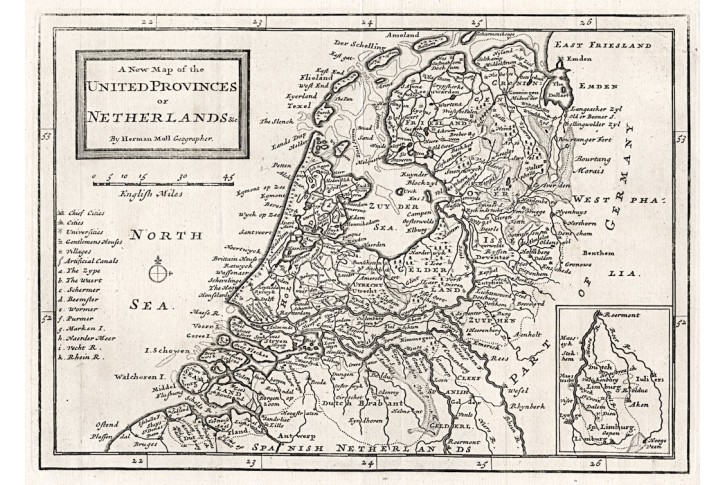 Netherlands, Moll, mědiryt, 1717