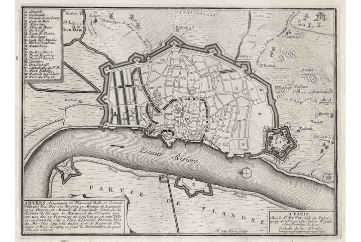 Antverpy Anvers,. de Fer, mědiryt, 1705