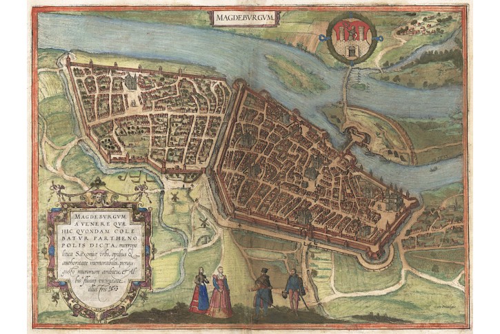 Magdeburg, Braun Hogenberg, kolor. mědiryt (1580)