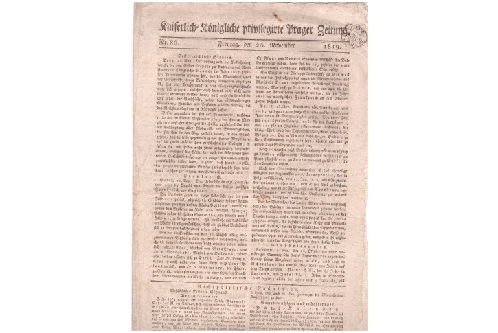 K.K. privileg. Prager Zeitung z 26. 11. 1819