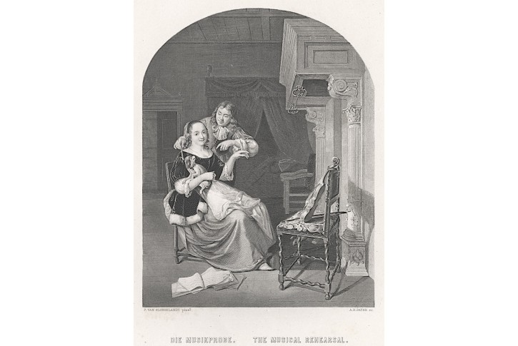 Hra na housle výuka, Payne, oceloryt, 1860