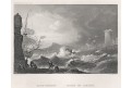Loď  přístav, oceloryt, (1850)