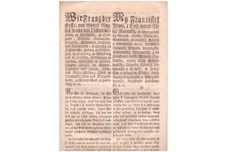 František I.: Mimořádná 0,5% daň na vojsko, 1806