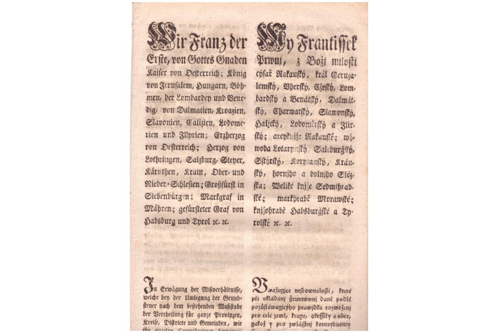 František I.: Nový systém gruntovní daně, 1817