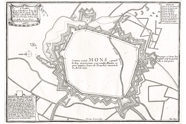 Mons, N. de Fer, mědiryt, 1705