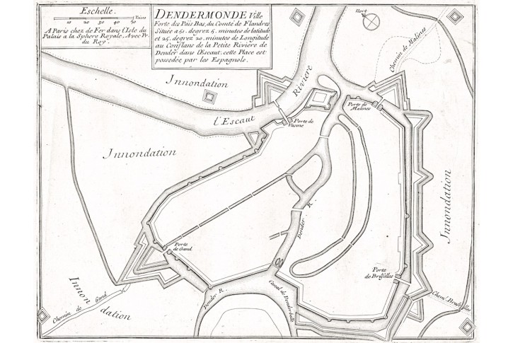 Dendermonde II.,, N. de Fer, mědiryt, 1705