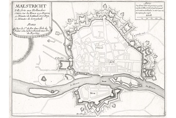 Maastricht, N. de Fer, mědiryt, 1705
