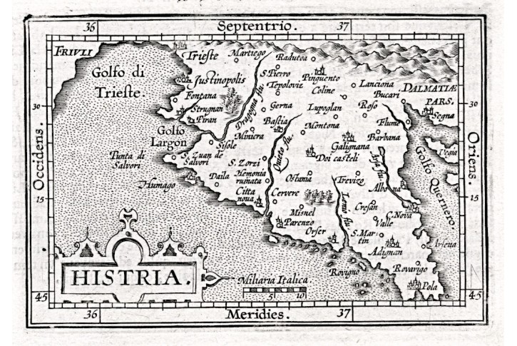 Histria, Ortelius miniatur, mědiryt, 1601