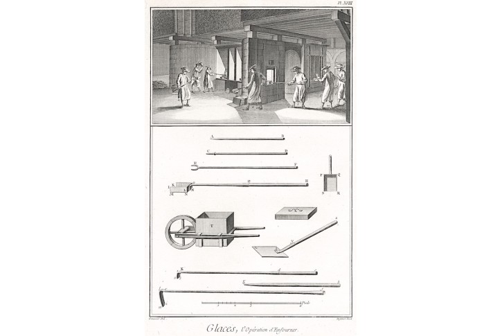 Sklo výroba XVIII., Diderot,  mědiryt , (1780)