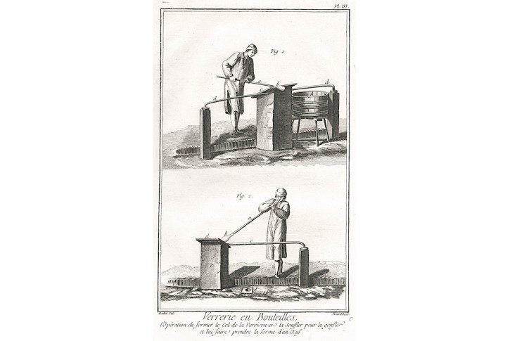Sklo výroba III., Diderot,  mědiryt , (1780)