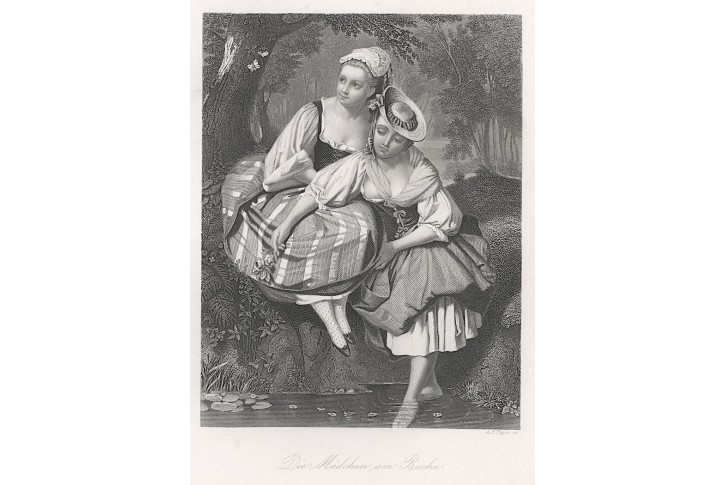 Dívky u jezírka, Payne, oceloryt, 1860