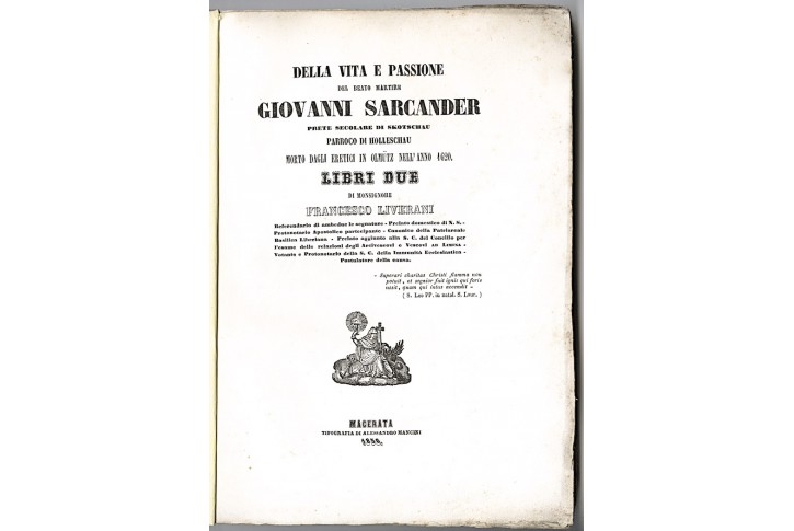 Vita e passione Giovanni Sarcander, Macerata 1856