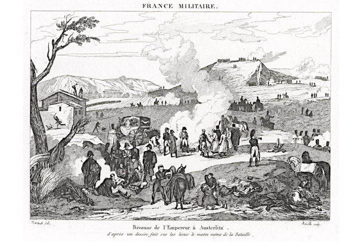 Slavkov Napoleonův tábor, mědiryt, 1836