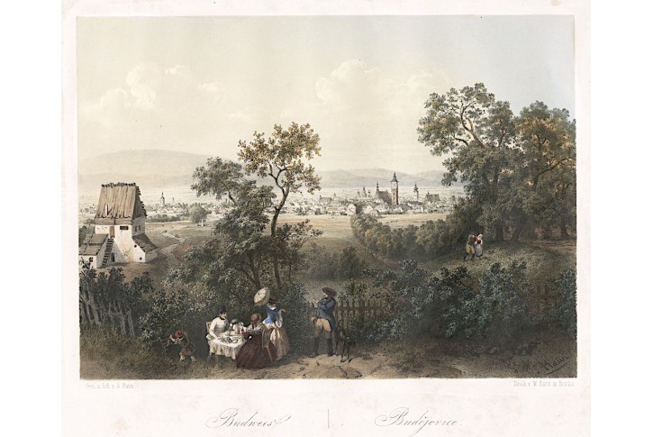České Budějovice b., Haun, kolor. litografie, 1860