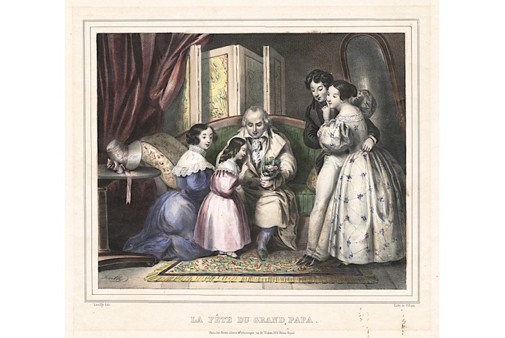 Dědečkův svátek, kolor. litografie, (1840)