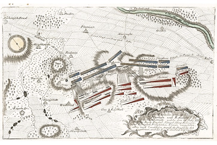 Kolín bitva plán,   Kilian,mědiryt, 1759