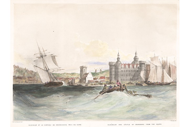 HELSINGØR, KRONBORG, kolor. litografie, 1840