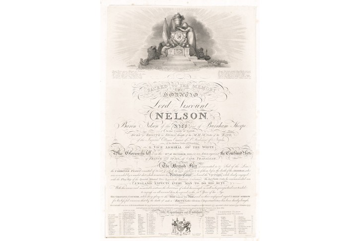 Lord Nelson pamětní list, mědiryt, 1805