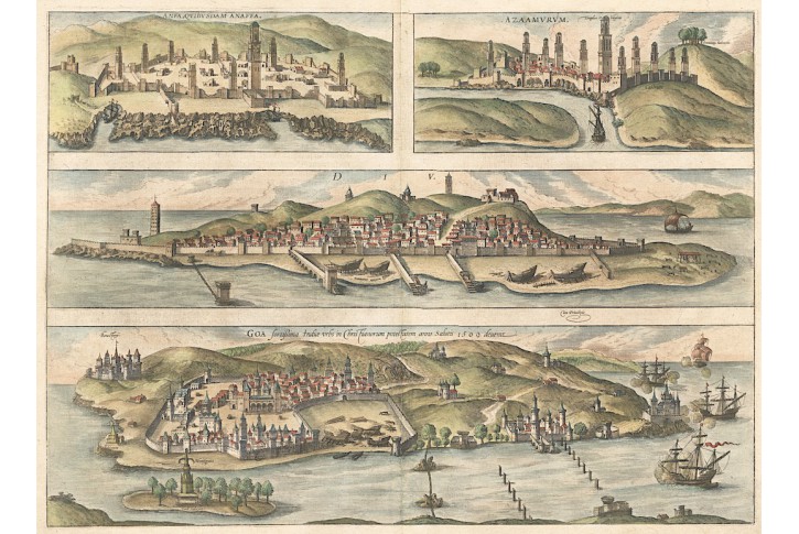 Anfa, Azaamvrvm, Div, Goa,  kolor. mědiryt (1600)