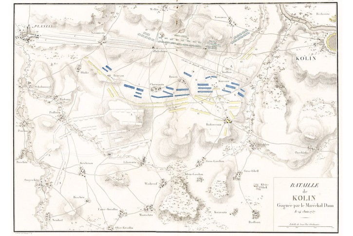 Kolín bitva  plán,  mědiryt, (1780)