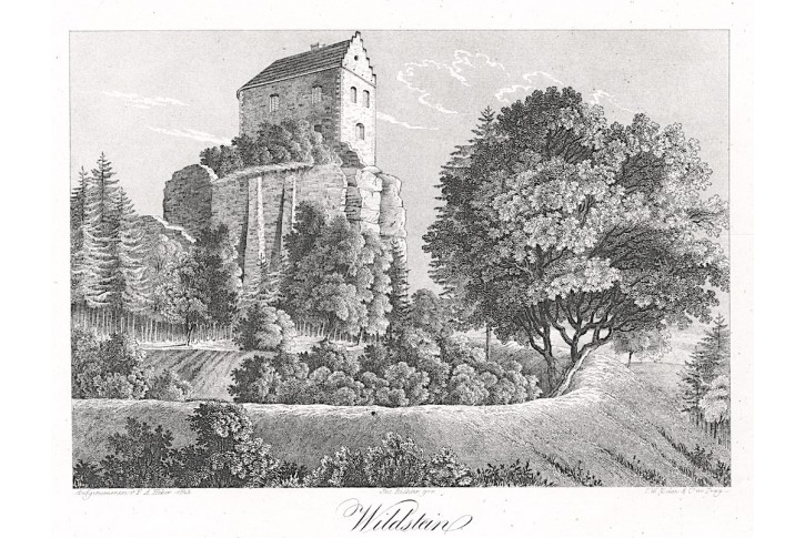 Vildštejn - Skalná, Heber, litografie, 1849