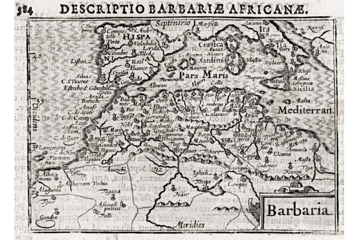 Barbaria , Bertius - Hondius, mědiryt, 1616