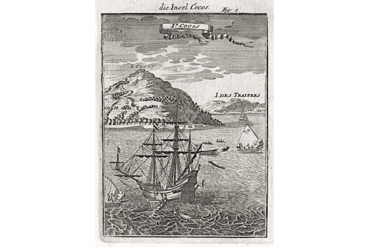 Isla del Coco Kostarika, Mallet, mědiryt, 1719