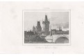 Praha Malostranská mostecká, Le Bas, oceloryt 1842