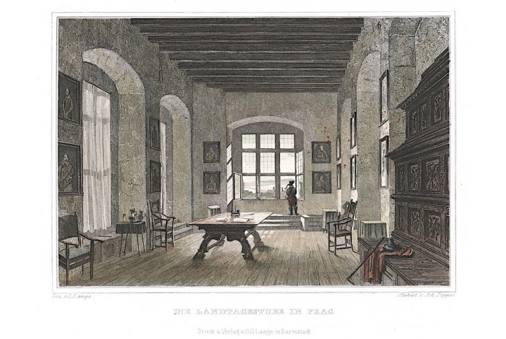 Praha Stavovská kancelář, kolor. oceloryt, 1841