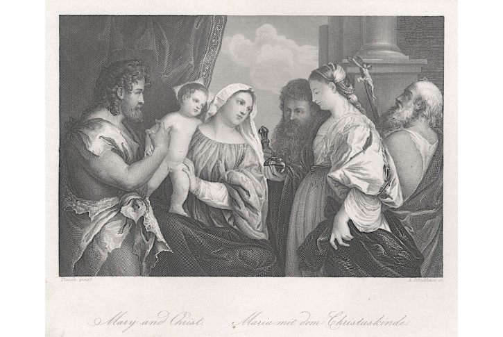 Maria s Ježíšem  dle Tiziana, oceloryt, (1860)