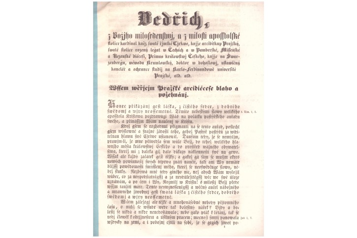 Pražský arcibiskup Schwarzenberg věřícím 1850