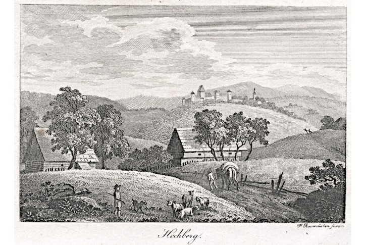 Františkovy lázně - Hochberg, mědiryt,  1820