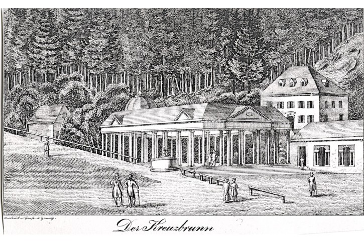 Mariánské Lázně Kreuzbrunn, litografie, 1828
