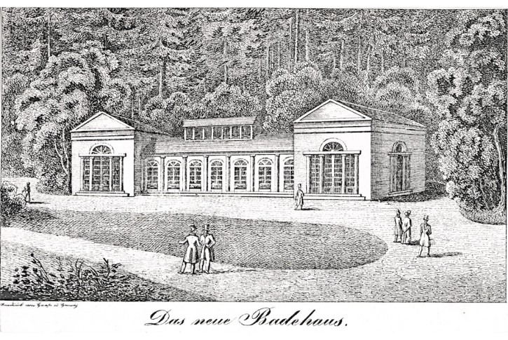 Mariánské Lázně Neue Badehaus, litografie, 1828