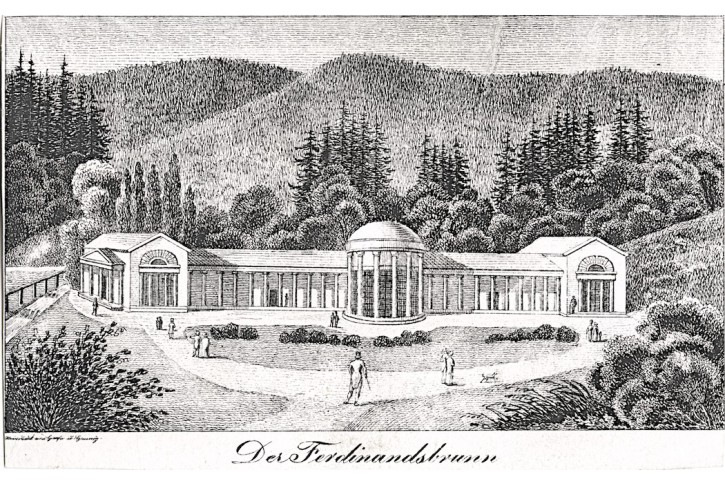 Mariánské Lázně Ferdinandsbrunn, litografie, 1828