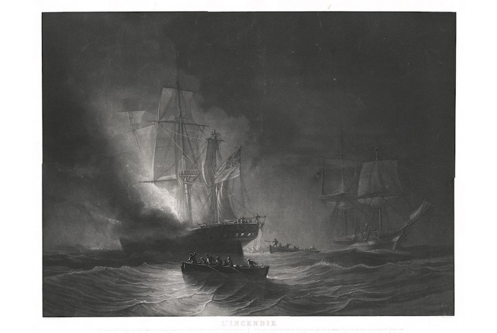 Námořní požár lodi Kent, Jazet,  akvatinta, (1870)