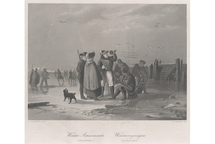 Bruslaři zimní zábavy, Payne, oceloryt, (1860)