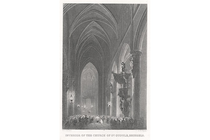 Brusel St. Gudule, Payne, oceloryt, 1850