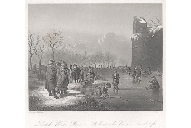 Bruslaři zimní zábavy II., Payne, oceloryt, (1860)