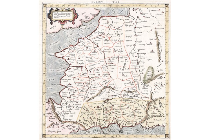 Mercator Ptolemaus - Gallia, mědiryt, 1578