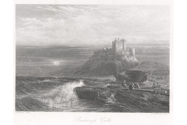 Bamborough Castle, oceloryt, (1860)