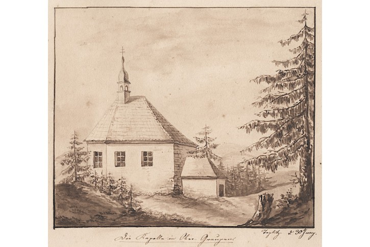 Krupka Sv. Wolfgang Teplice, kresba tuší, (1830)