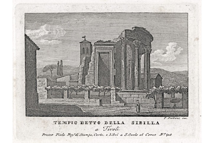 Tivoli Tempio Sibilla, Parboni, mědiryt, 1820