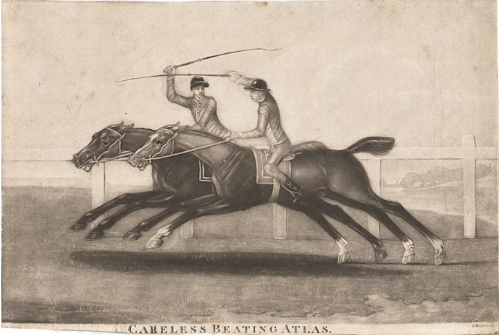 Koně dostihy, Burford, mezzotinta, 1752