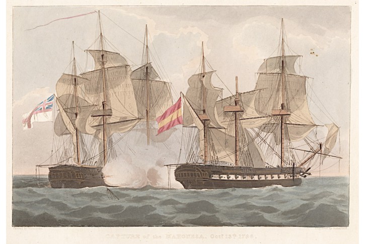 Loď bitva ukořistění Mahonesa, akvatinta, 1833