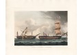 Loď bitva ukořistění Pique, akvatinta, 1833