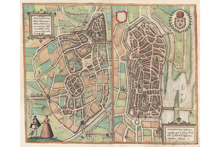 Authun - Nevers, Braun Hog., kolor. mědiryt, 1581