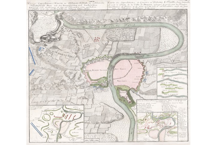 Homann : Obléháni Prahy 1741, mědiryt, 1743