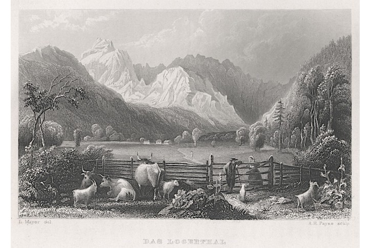 Logarska dolina, Slovinsko, Seidl, oceloryt, 1841