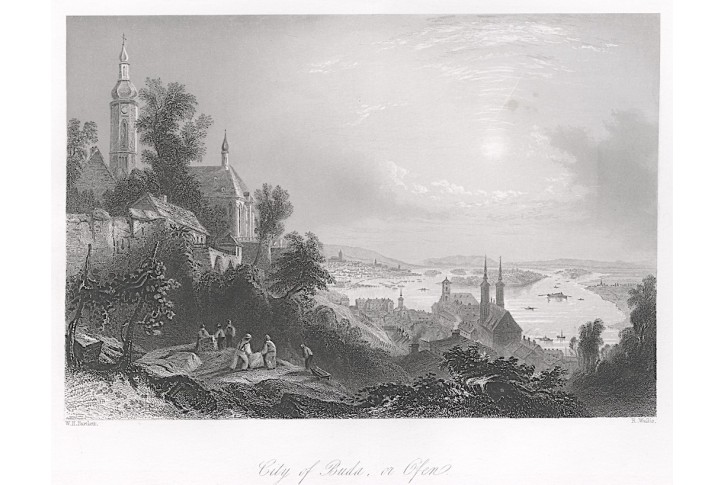 Buda a Pest, Beattie, oceloryt, 1844